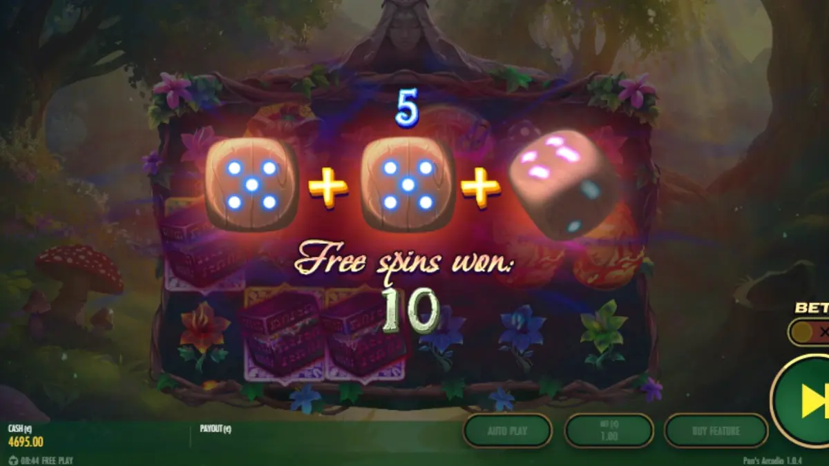 Tampilan visual slot Pan’s Arcadia dengan tema hutan mistis dan elemen mitologi Yunani.